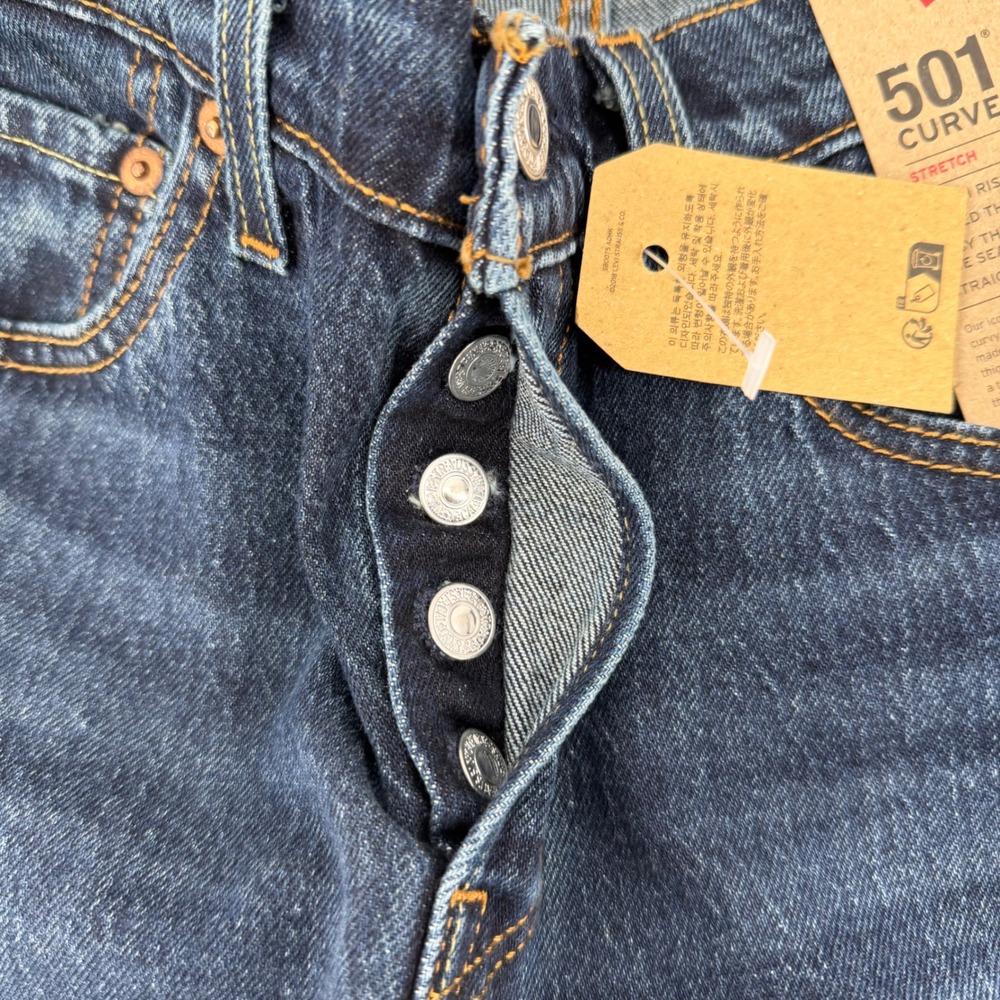 Levi's Jeans Womens 26x30 Dark Indigo 501 Curve Straight Leg High Rise Stretch - Picture 8 of 11